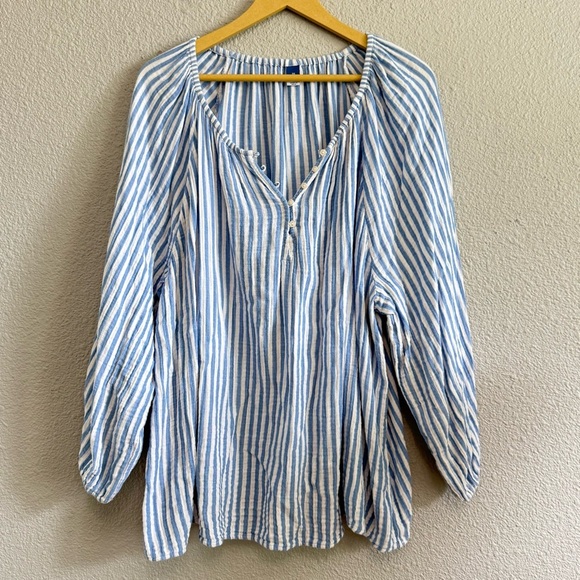 Old Navy Split Neck Striped Poet Cotton Blouse Size 3X EUC - Picture 1 of 5